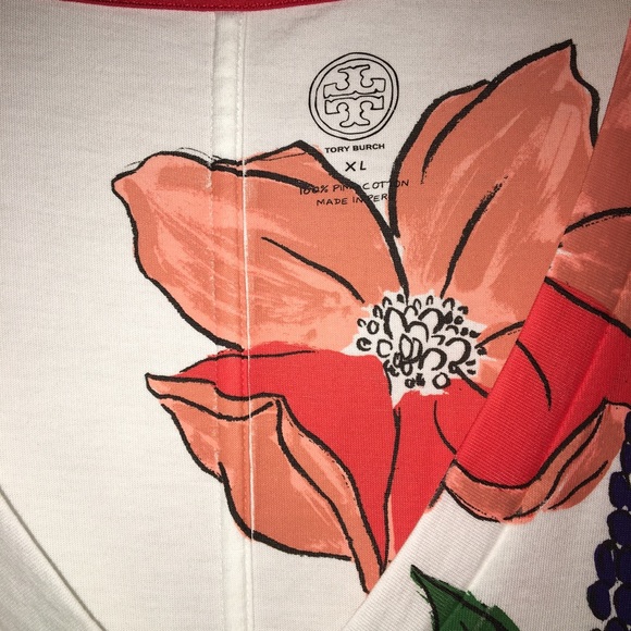 TORY BURCH NWOT AUTHENTIC 100% PIMA COTTON V-NECK FLORAL BLOUSE T-SHIRT - Picture 15 of 16
